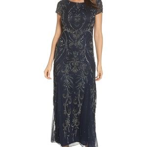 NWT Pisarro Nights Beaded Mesh Column Gown